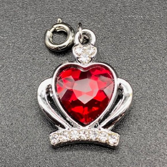Jeweled Heart Rhinestone Crown Charm on Silver - Picture 10 of 12